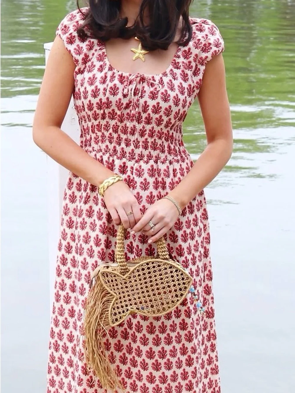 J. Crew Brown Woven Fish-Shaped Mini Bag with Bead Accent